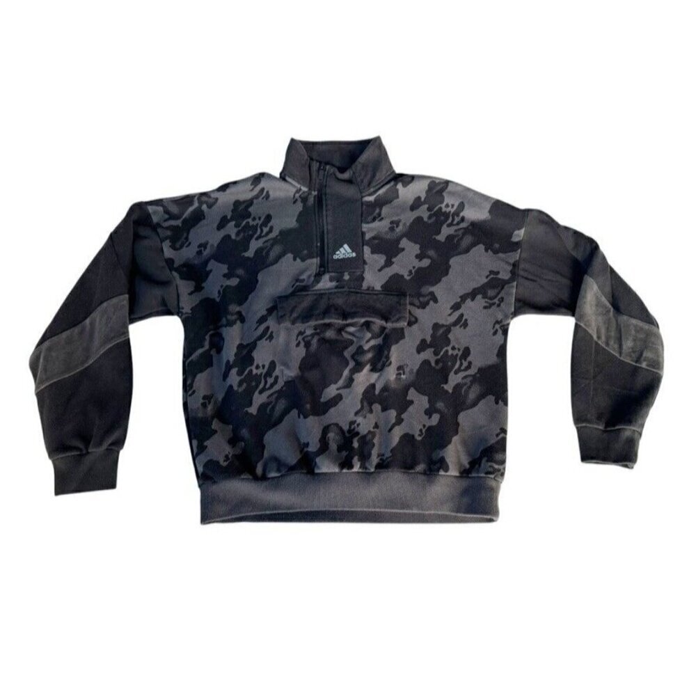 Adidas Mens Sz M Aop Sports Training 1/4 Zip Pullover Black Gray Camo Sweatshirt - Picture 11 of 11